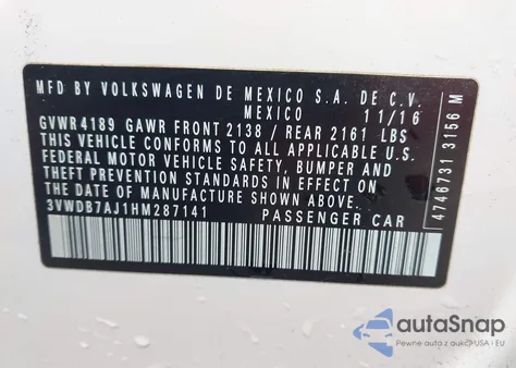 2017 Volkswagen Jetta 1.4T Se from USA, damaged, VIN 3VWDB7AJ1HM287141